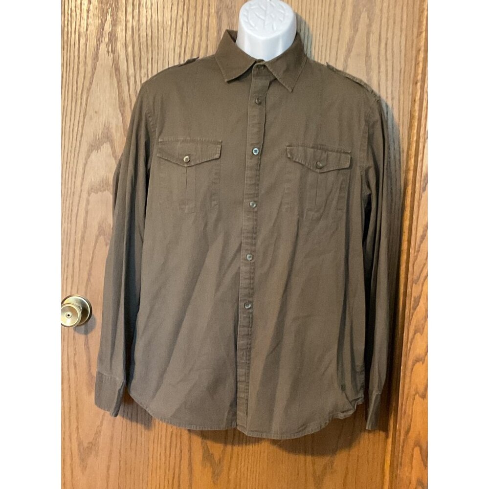 Helix Mens Olive Green Long Sleeve Button-Up Shirt Size L